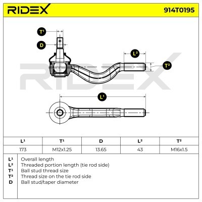 Końcówka drążka kierowniczego RIDEX 914T0195 914T0195 - foto 5