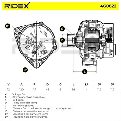 Alternator RIDEX 4G0822 4G0822 - foto 7