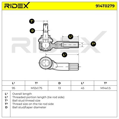 Końcówka drążka kierowniczego RIDEX 914T0279 914T0279 - foto 6