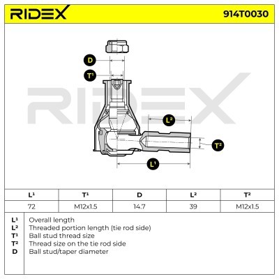Końcówka drążka kierowniczego RIDEX 914T0030 914T0030 - foto 5