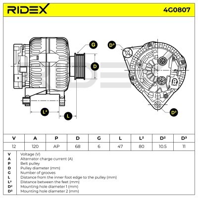 Alternator RIDEX 4G0807 4G0807 - foto 8