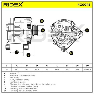 Alternator RIDEX 4G0045 4G0045 - foto 7