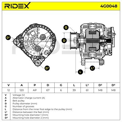 Alternator RIDEX 4G0048 4G0048 - foto 5