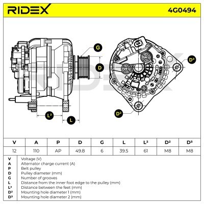 Alternator RIDEX 4G0494 4G0494 - foto 5