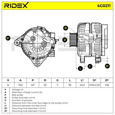 Alternator RIDEX 4G0211 4G0211 - foto 5