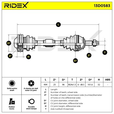 Półoś Napędowa RIDEX 13D0583 13D0583 - foto 6