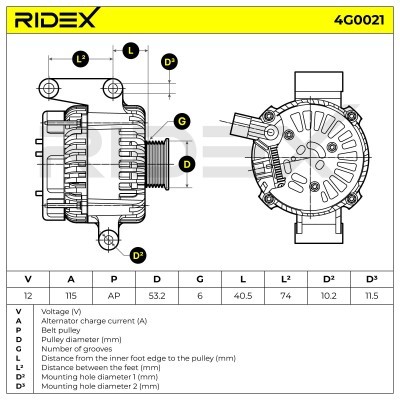 Alternator RIDEX 4G0021 4G0021 - foto 10