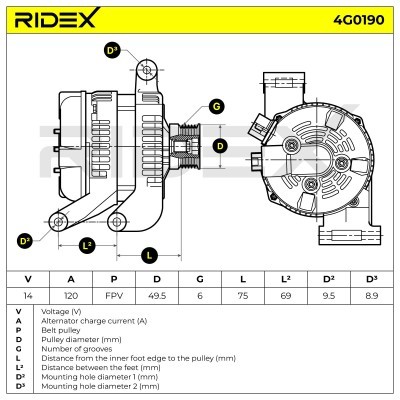 Alternator RIDEX 4G0190 4G0190 - foto 7