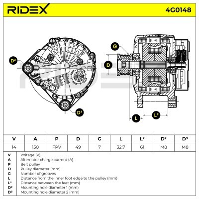 Alternator RIDEX 4G0148 4G0148 - foto 6