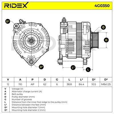 Alternator RIDEX 4G0350 4G0350 - foto 5