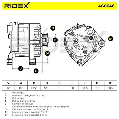 Alternator RIDEX 4G0646 4G0646 - foto 5