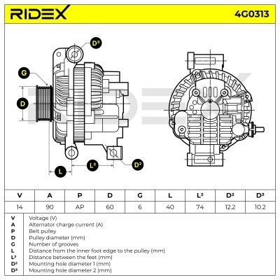 Alternator RIDEX 4G0313 4G0313 - foto 7