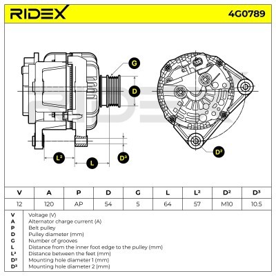 Alternator RIDEX 4G0789 4G0789 - foto 7