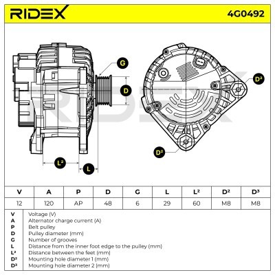 Alternator RIDEX 4G0492 4G0492 - foto 7
