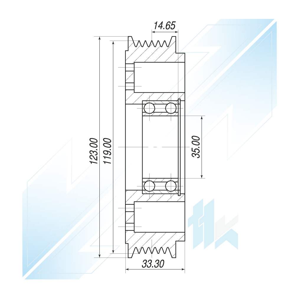 Koło Pasowe Sprężarki Klimatyzacji SANDEN 5H11 6PK (PV6) Ø123/Ø119 Universal 111S5H1600 - foto 3