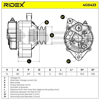 Alternator RIDEX 4G0423 4G0423 - foto 7