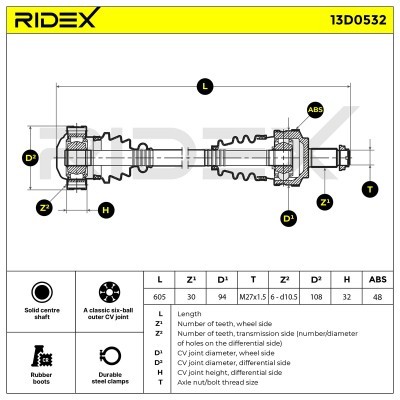 Półoś Napędowa RIDEX 13D0532 13D0532 - foto 6