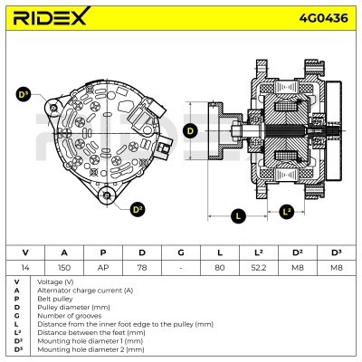 Alternator RIDEX 4G0436 4G0436 - foto 5