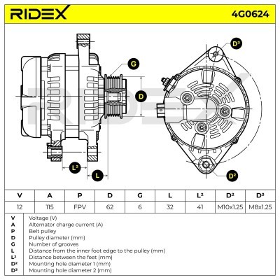 Alternator RIDEX 4G0624 4G0624 - foto 7
