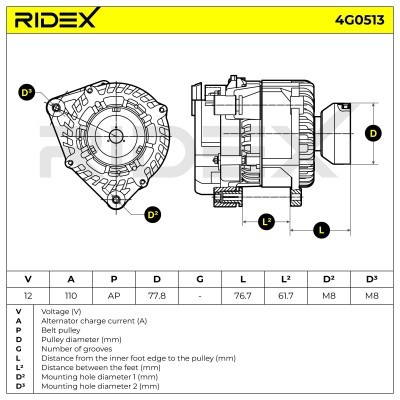 Alternator RIDEX 4G0513 4G0513 - foto 7