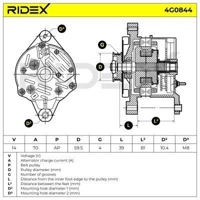 Alternator RIDEX 4G0844 4G0844 - foto 6