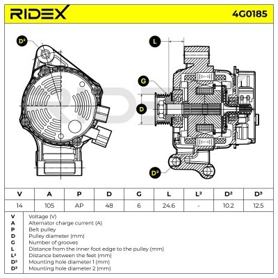 Alternator RIDEX 4G0185 4G0185 - foto 7