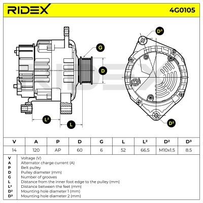 Alternator RIDEX 4G0105 4G0105 - foto 5
