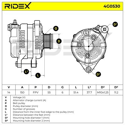 Alternator RIDEX 4G0530 4G0530 - foto 7