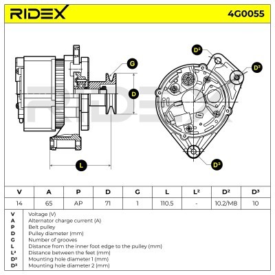 Alternator RIDEX 4G0055 4G0055 - foto 8