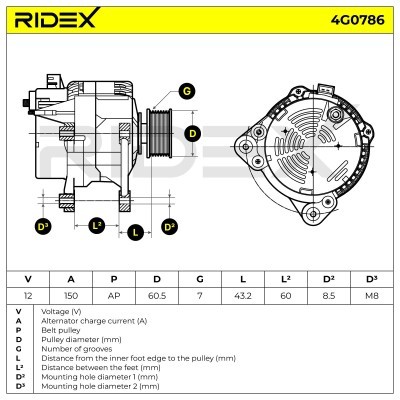 Alternator RIDEX 4G0786 4G0786 - foto 7