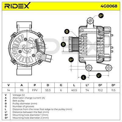 Alternator RIDEX 4G0068 4G0068 - foto 5