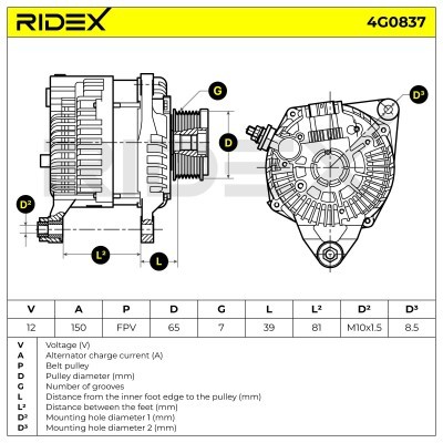 Alternator RIDEX 4G0837 4G0837 - foto 7
