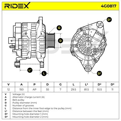 Alternator RIDEX 4G0817 4G0817 - foto 6