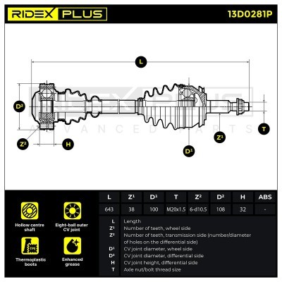 Półoś Napędowa RIDEX 13D0281P 13D0281P - foto 8