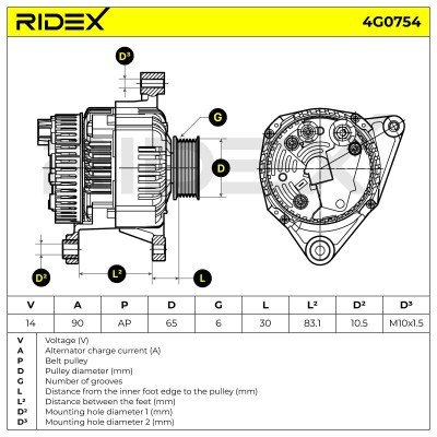 Alternator RIDEX 4G0754 4G0754 - foto 5