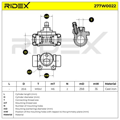 Cylinderek hamulcowy RIDEX 277W0022 277W0022 - foto 6