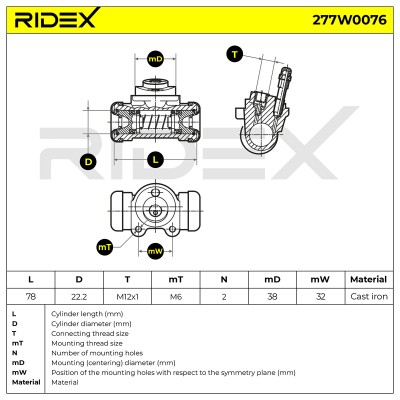 Cylinderek hamulcowy RIDEX 277W0076 277W0076 - foto 7