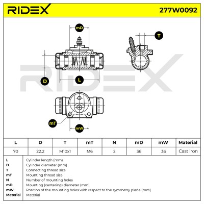 Cylinderek hamulcowy RIDEX 277W0092 277W0092 - foto 6