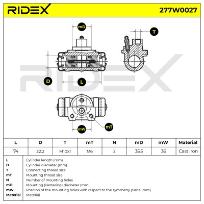 Cylinderek hamulcowy RIDEX 277W0027 277W0027 - foto 6
