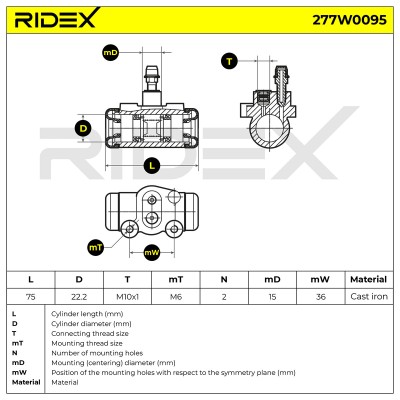 Cylinderek hamulcowy RIDEX 277W0095 277W0095 - foto 6