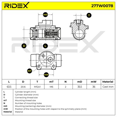Cylinderek hamulcowy RIDEX 277W0078 277W0078 - foto 6