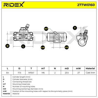 Cylinderek hamulcowy RIDEX 277W0160 277W0160 - foto 6