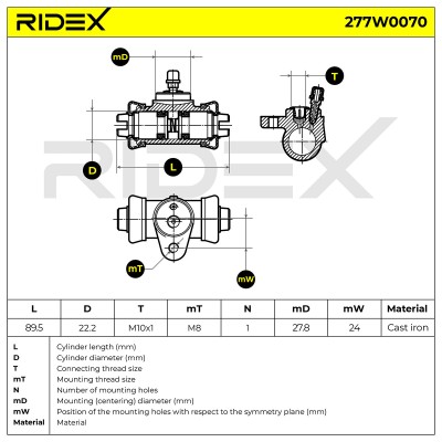 Cylinderek hamulcowy RIDEX 277W0070 277W0070 - foto 6