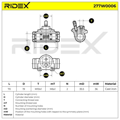 Cylinderek hamulcowy RIDEX 277W0006 277W0006 - foto 6