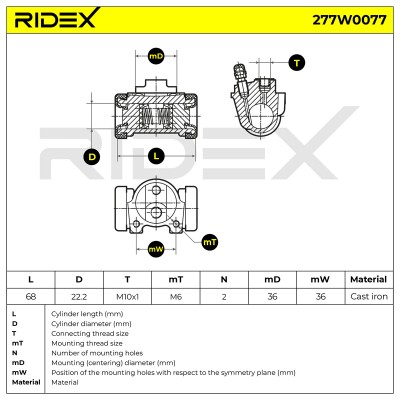 Cylinderek hamulcowy RIDEX 277W0077 277W0077 - foto 6