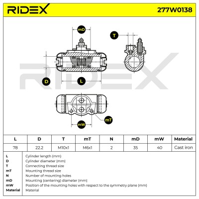 Cylinderek hamulcowy RIDEX 277W0138 277W0138 - foto 6