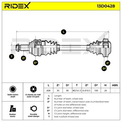 Półoś Napędowa RIDEX 13D0428 13D0428 - foto 7