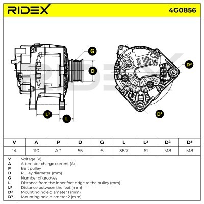 Alternator RIDEX 4G0856 4G0856 - foto 5