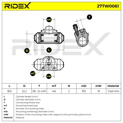Cylinderek hamulcowy RIDEX 277W0061 277W0061 - foto 6