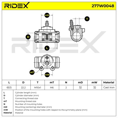 Cylinderek hamulcowy RIDEX 277W0048 277W0048 - foto 6